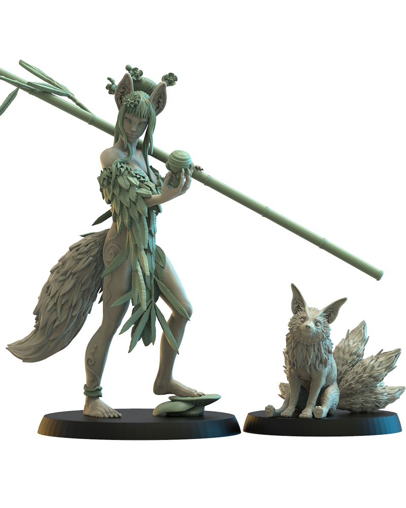 Druide avec bébé Kitsune